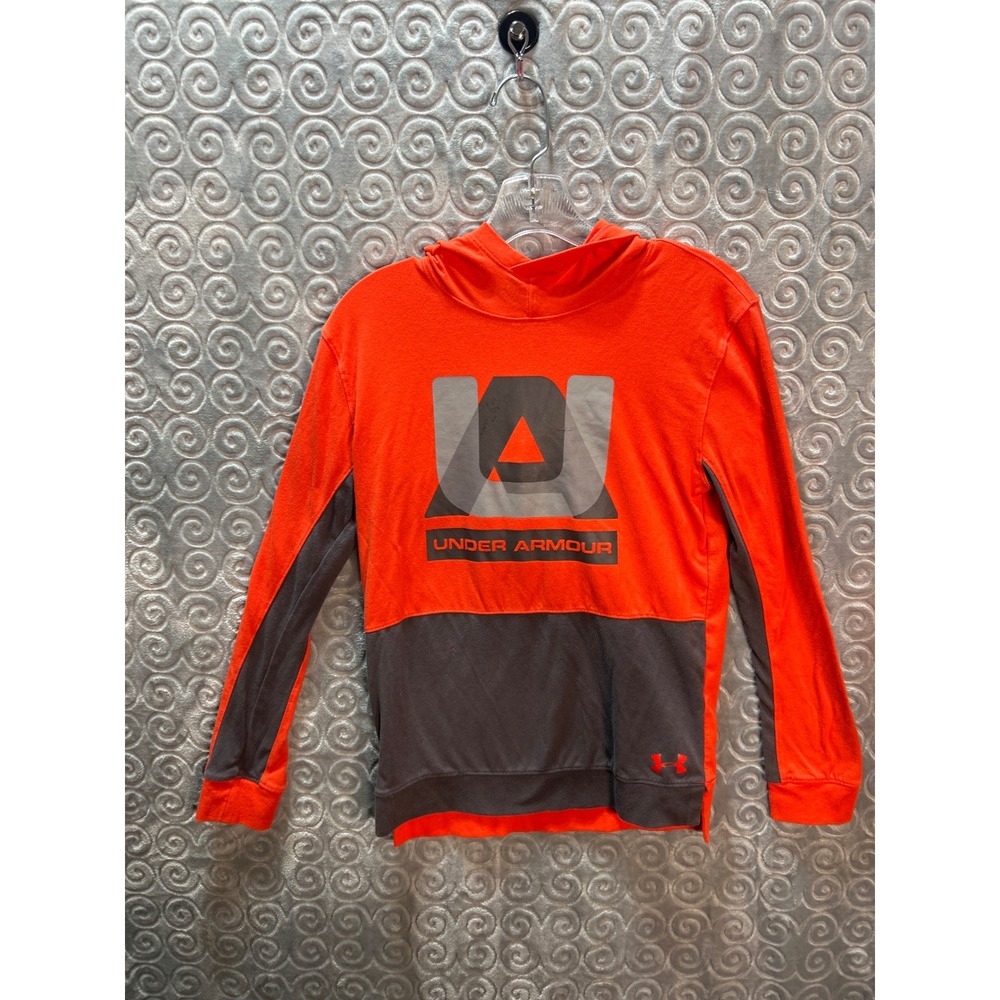 Under Armour Orange Gray Heatgear Long Sleeve Hoodie Top Youth YXL JTG EG